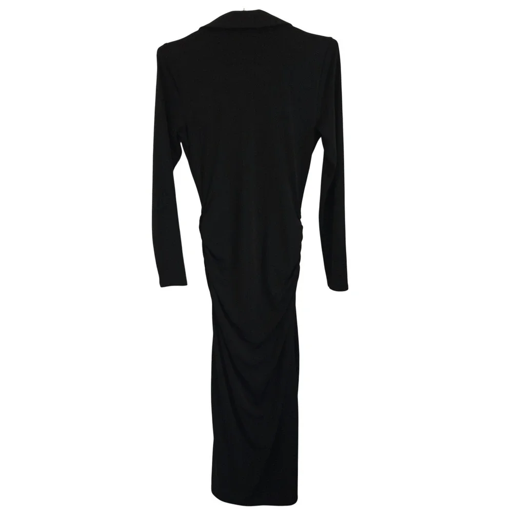 Abercrombie Fitch Black Collared Ruched Long Sleeve‎ Maxi Dress Womens XS